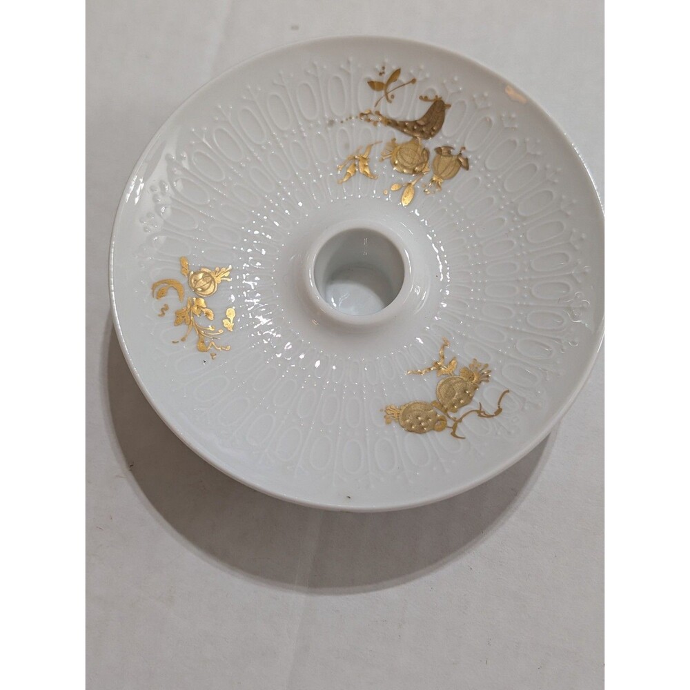 Vintage Rosenthal Classic Rose Candlestick Holder White Gilt Bird Germany 5"
